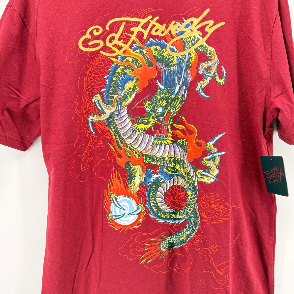 Ed Hardy Mens Wine Red Dragon Graphic Print T Shirt Size Medium Short Sleeve NEW - Picture 3 of 11